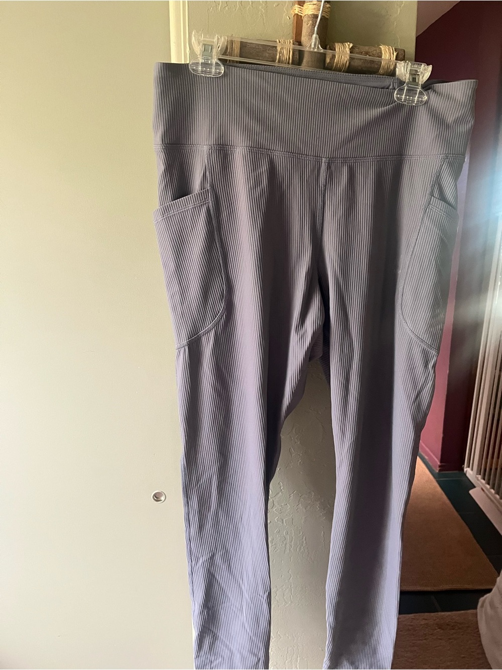 Old Bavy Ribbed grey Active Leggings with Pockets XL